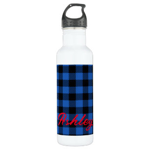 Black Blue Checkered Buffalo Muster   Personalisie Edelstahlflasche
