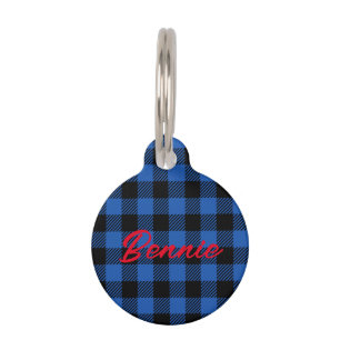 Black Blue Checkered Buffalo Muster   Personalisie Haustiermarke