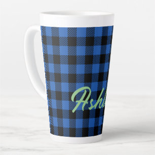 Black Blue Checkered Buffalo Muster   Personalisie Milchtasse