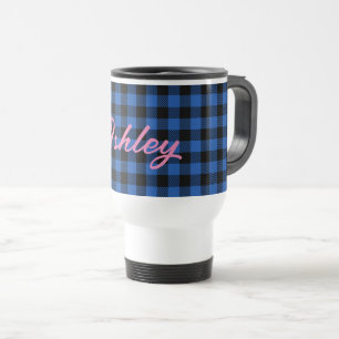 Black Blue Checkered Buffalo Muster   Personalisie Reisebecher