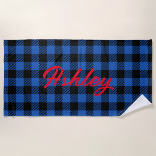 Black Blue Checkered Buffalo Muster Personalisie Strandtuch