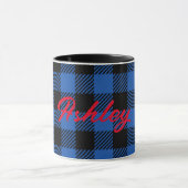 Black Blue Checkered Buffalo Muster | Personalisie Tasse (Zentrum)