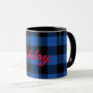 Black Blue Checkered Buffalo Muster Personalisie Tasse