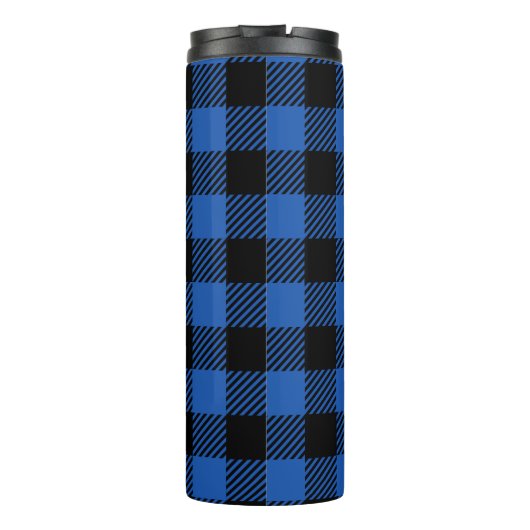 Black Blue Checkered Buffalo Muster | Personalisie Thermosbecher (Rückseite)