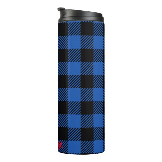 Black Blue Checkered Buffalo Muster | Personalisie Thermosbecher (Nach rechts gedreht)