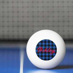 Black Blue Checkered Buffalo Muster   Personalisie Tischtennisball