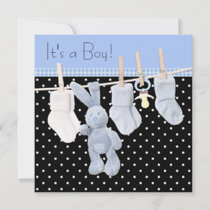 Black Blue Clothesline Baby Boy Dusche Einladung