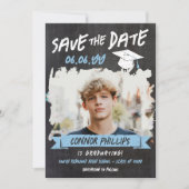 Black Blue Cool Chalk Foto Abschluss Save The Date (Vorderseite)