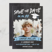 Black Blue Cool Chalk Foto Abschluss Save The Date (Vorne/Hinten)