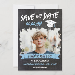 Black Blue Cool Chalk Foto Abschluss Save The Date