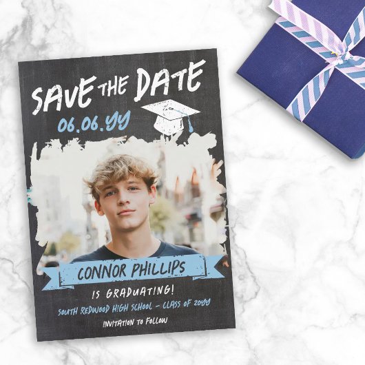 Black Blue Cool Chalk Foto Abschluss Save The Date