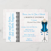 Black & Blue Corset Lingerie Brautparty Einladung (Vorne/Hinten)