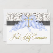 Black Blue Cross Boys Blue First Communation Einladung (Vorderseite)