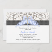 Black Blue Cross Boys Blue First Communation Einladung (Rückseite)