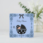 Black Blue Damask Baby Boy Dusche Einladung (Stehend Vorderseite)