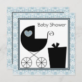 Black Blue Damask Baby Boy Dusche Einladungen (Vorne/Hinten)