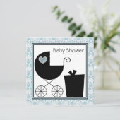 Black Blue Damask Baby Boy Dusche Einladungen (Stehend Vorderseite)