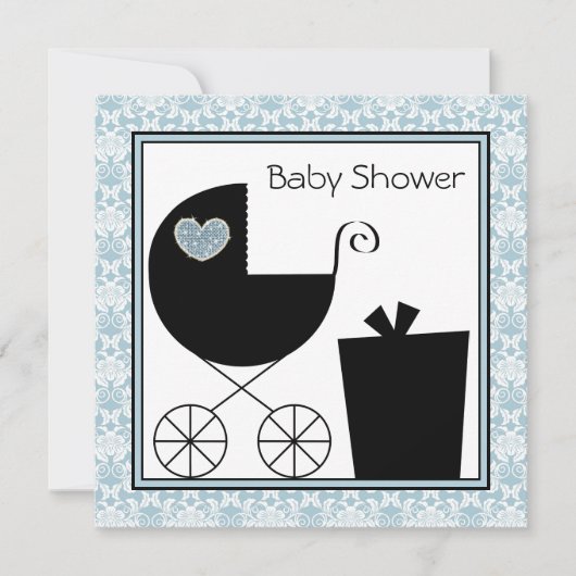 Black Blue Damask Baby Boy Dusche Einladungen (Vorderseite)
