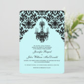 Black Blue Damask Candelier Weditation Einladung (Stehend Vorderseite)