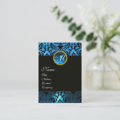 BLACK BLUE DAMASK FLORAL MONOGRAM Saphire Gem Visitenkarte (Stehend Vorderseite)