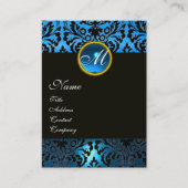 BLACK BLUE DAMASK FLORAL MONOGRAM Saphire Gem Visitenkarte (Vorderseite)