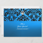 BLACK & BLUE DAMASK GEM STONE MONOGRAMM weiß Einladung (Rückseite)