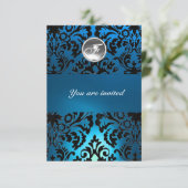 BLACK & BLUE DAMASK GEM STONE MONOGRAMM weiß Einladung (Stehend Vorderseite)