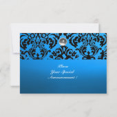 BLACK & BLUE DAMASK GEM STONE MONOGRAMM weiß Einladung (Rückseite)