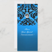 BLACK & BLUE DAMASK GEM STONE MONOGRAMM weiß Einladung (Rückseite)