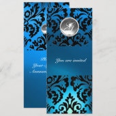 BLACK & BLUE DAMASK GEM STONE MONOGRAMM weiß Einladung (Vorne/Hinten)