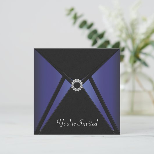 Black Blue Diamond Einladung (Stehend Vorderseite)