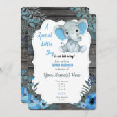 Black Blue Elephant Baby Shower Einladung (Vorne/Hinten)
