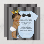 Black Blue Ethnic Prince Baby Dusche Gold Crown Einladung (Vorne/Hinten)