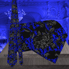 Black & Blue Floral Damask Gotische Hochzeit Krawatte