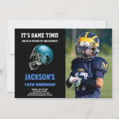 Black Blue Foto Football Geburtstagseinladungen Einladung (Vorderseite)