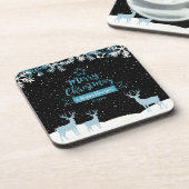 Black Blue Frohe Weihnachts-Getränkekarte Getränkeuntersetzer (Linke Seite)