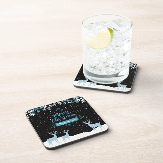 Black Blue Frohe Weihnachts-Getränkekarte Getränkeuntersetzer (Rechte Seite)