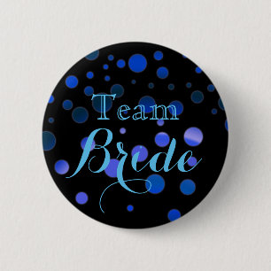 Black Blue Glitzer Wedding Team Bride Button