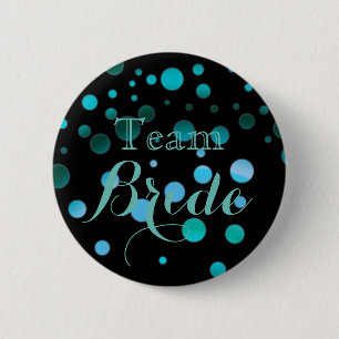 Black Blue Glitzer Wedding Team Bride Button