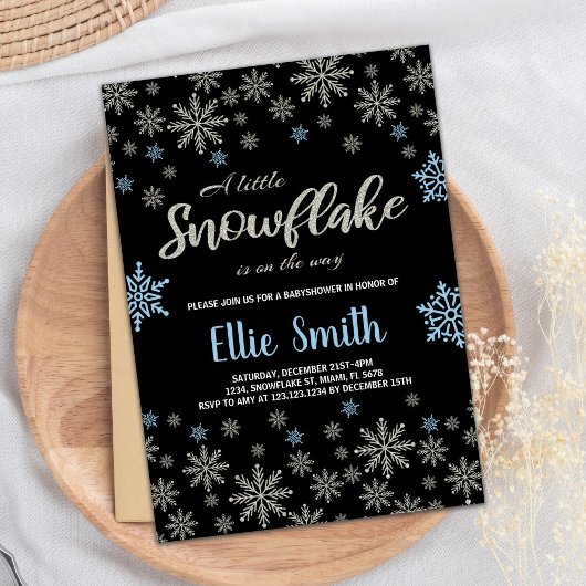 Black Blue Glitzer Winter Baby Dusche Einladungen