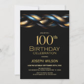 Black Blue Gold 100. Geburtstagsparty Einladung (Vorderseite)