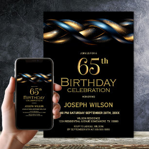 Black Blue Gold 65. Geburtstagsparty Einladung