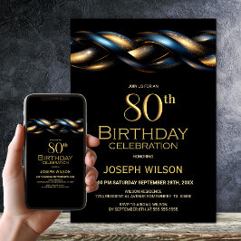 Black Blue Gold 80. Geburtstagsparty Einladung