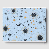 Black Blue Gold Celestial Sun Moon Stars Hochzeit Gästebuch (Rückseite)