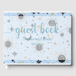 Black Blue Gold Celestial Sun Moon Stars Hochzeit Gästebuch