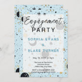 Black Blue Gold Celestial Wedding Engagement Party Einladung (Vorne/Hinten)