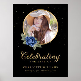 Black Blue Gold Floral Begräbniszeichen Poster