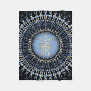Black Blue Gold Mandala Turtle Coastal Fleecedecke
