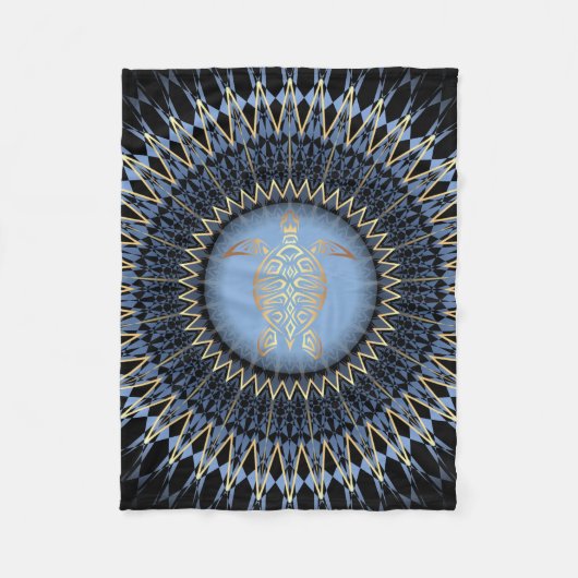 Black Blue Gold Mandala Turtle Coastal Fleecedecke (Vorderseite)