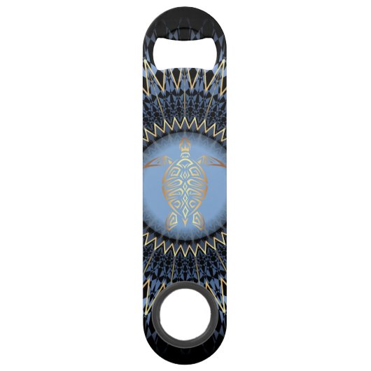 Black Blue Gold Mandala Turtle Coastal Speed Flaschenöffner (Vorderseite)